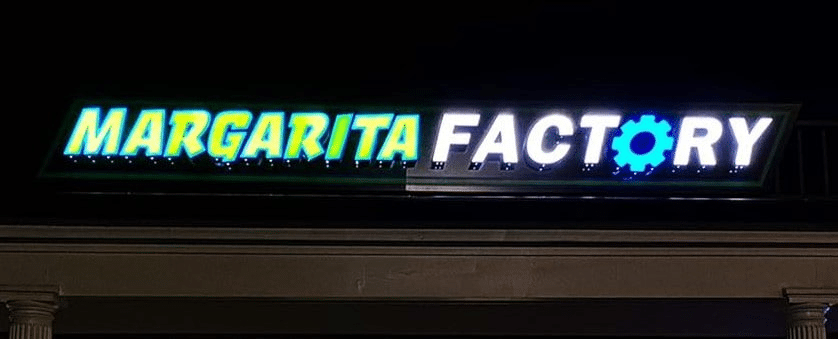 Restaurant and Retail Signage Best Sign Shop Night Lit Margarita Factory Channel Letters